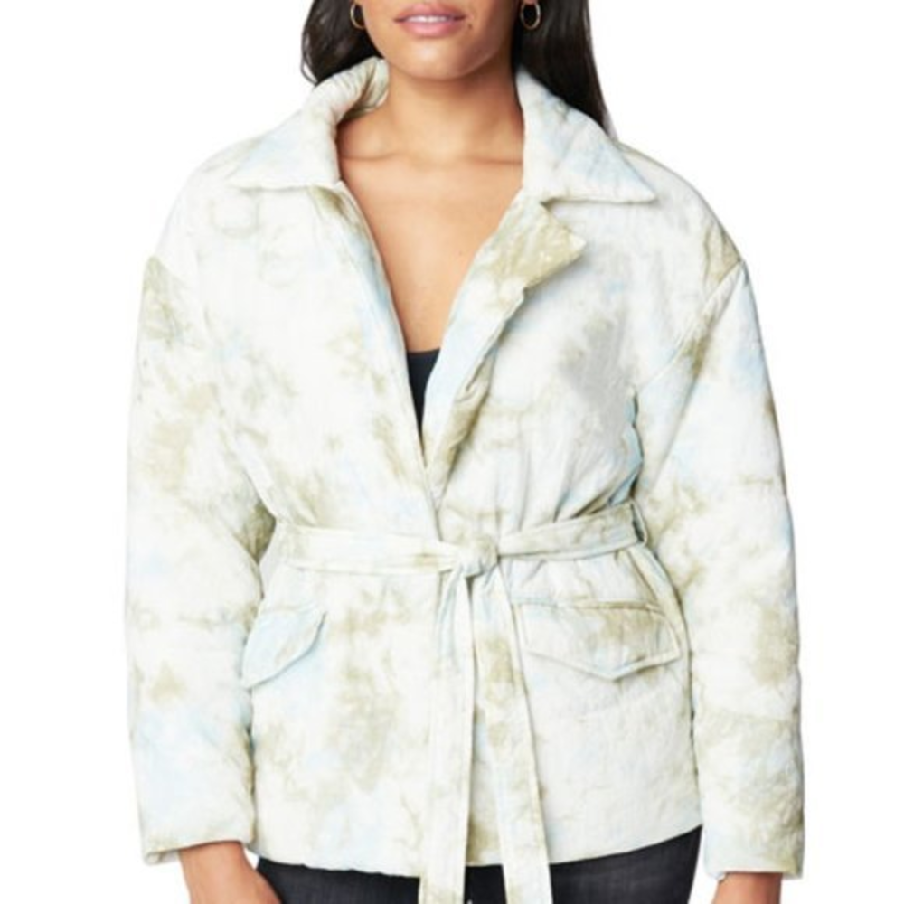 Blank NYC Perfect Day Quilted Puffer Wrap Splatter Multicolor White‎ Jacket Coat